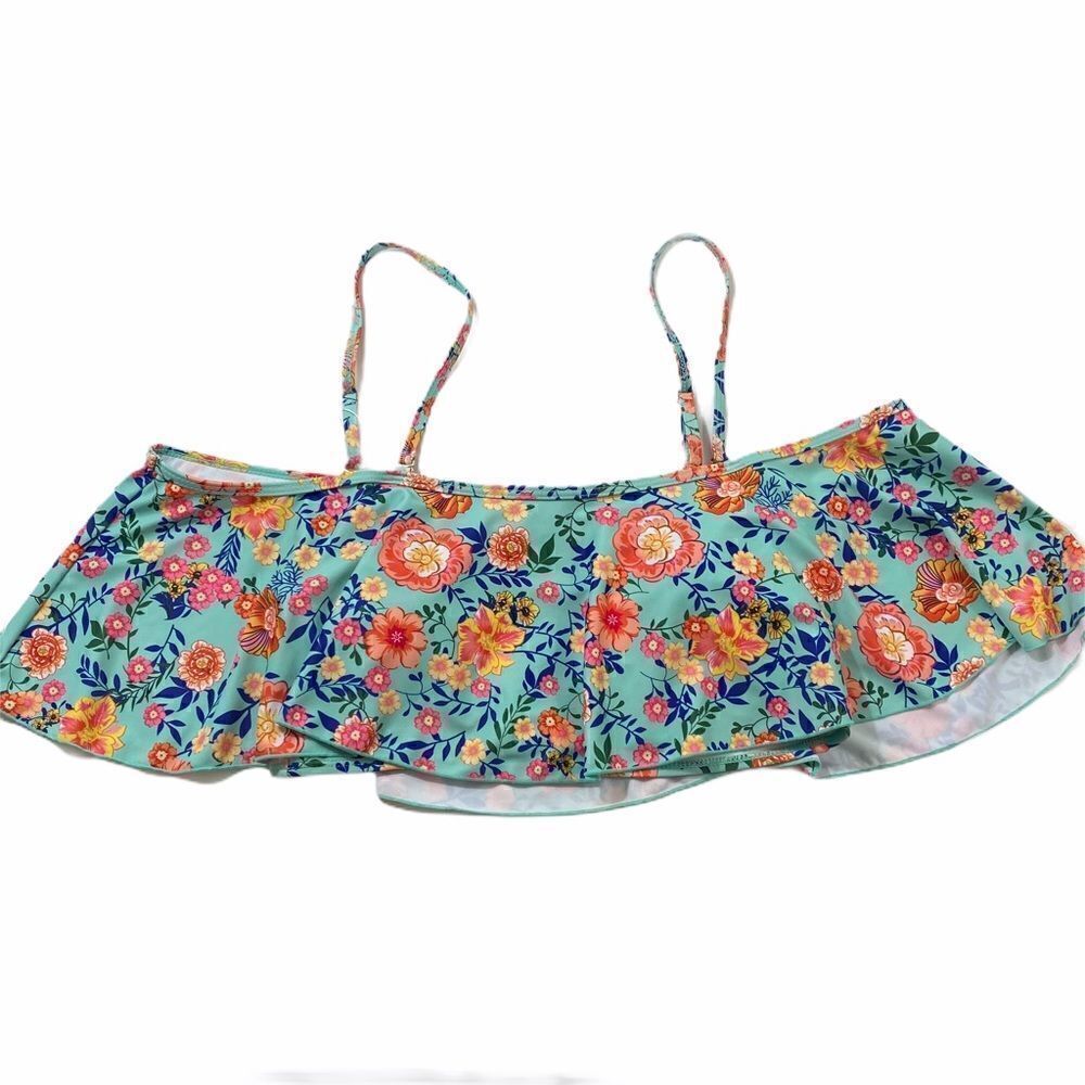 NWT Hello Summer Floral Ruffle Overlay Flounce Top